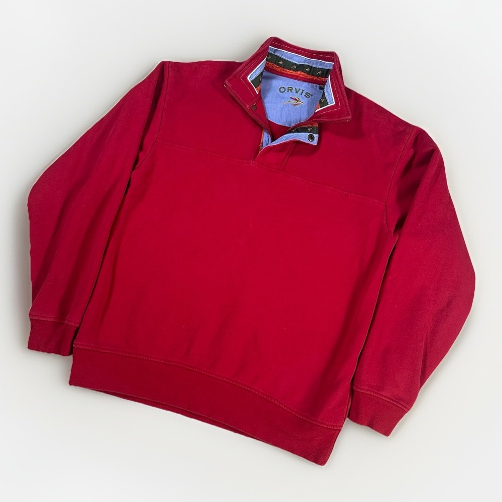 Orvis Adult Men's Sweater Extra Large Pullover Red 1/4 Zip Mock Neck